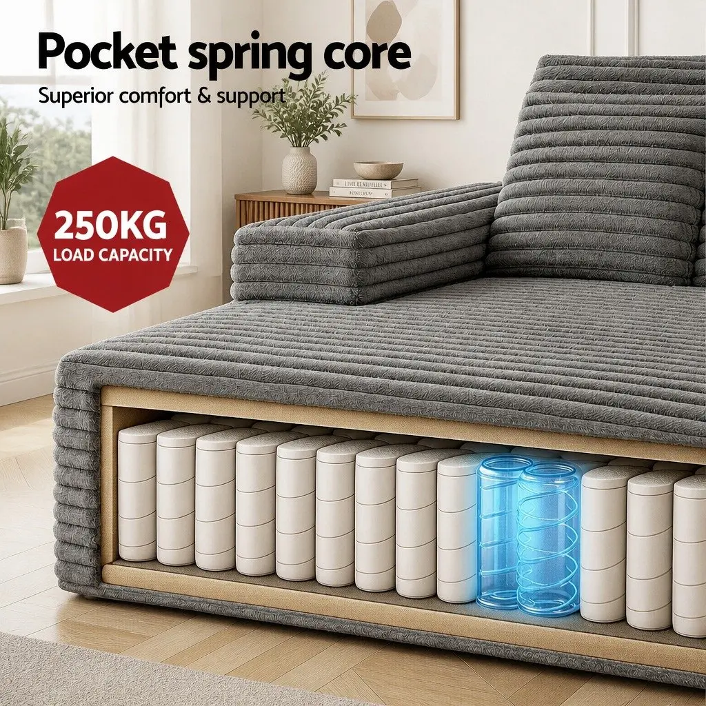 Sofa Bed Modern Minimalist Grey Faux Fur 30cm Pocket Spring Foam