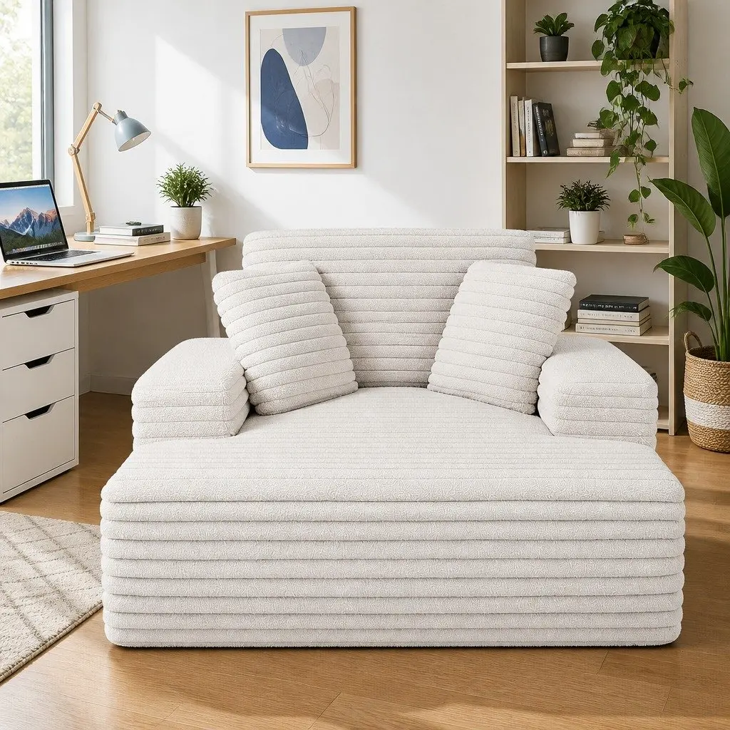 Sofa Bed Faux Fur Fabric Beige Modern Minimalist Lounge Chair Sleeper Size High-Density Foam Pocket Spring Core