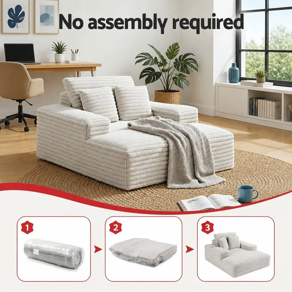 Sofa Bed Faux Fur Fabric Beige Modern Minimalist Lounge Chair Sleeper Size High-Density Foam Pocket Spring Core