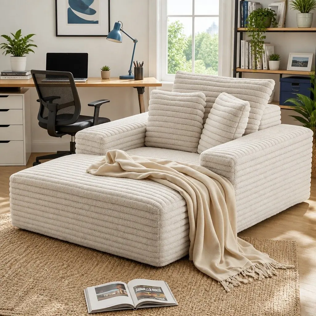 Sofa Bed Faux Fur Fabric Beige Modern Minimalist Lounge Chair Sleeper Size High-Density Foam Pocket Spring Core