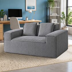Compact 2-Seater Loveseat Sofa Bed in Grey Corduroy