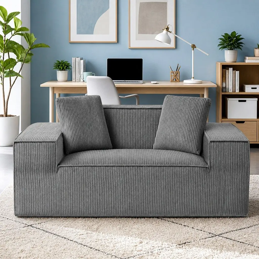 Loveseat Sofa Bed Couch Compact Modern Minimalist 2 Seater Grey Corduroy
