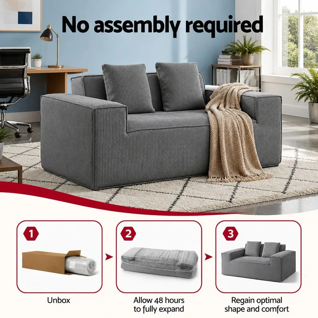 Loveseat Sofa Bed Couch Compact Modern Minimalist 2 Seater Grey Corduroy
