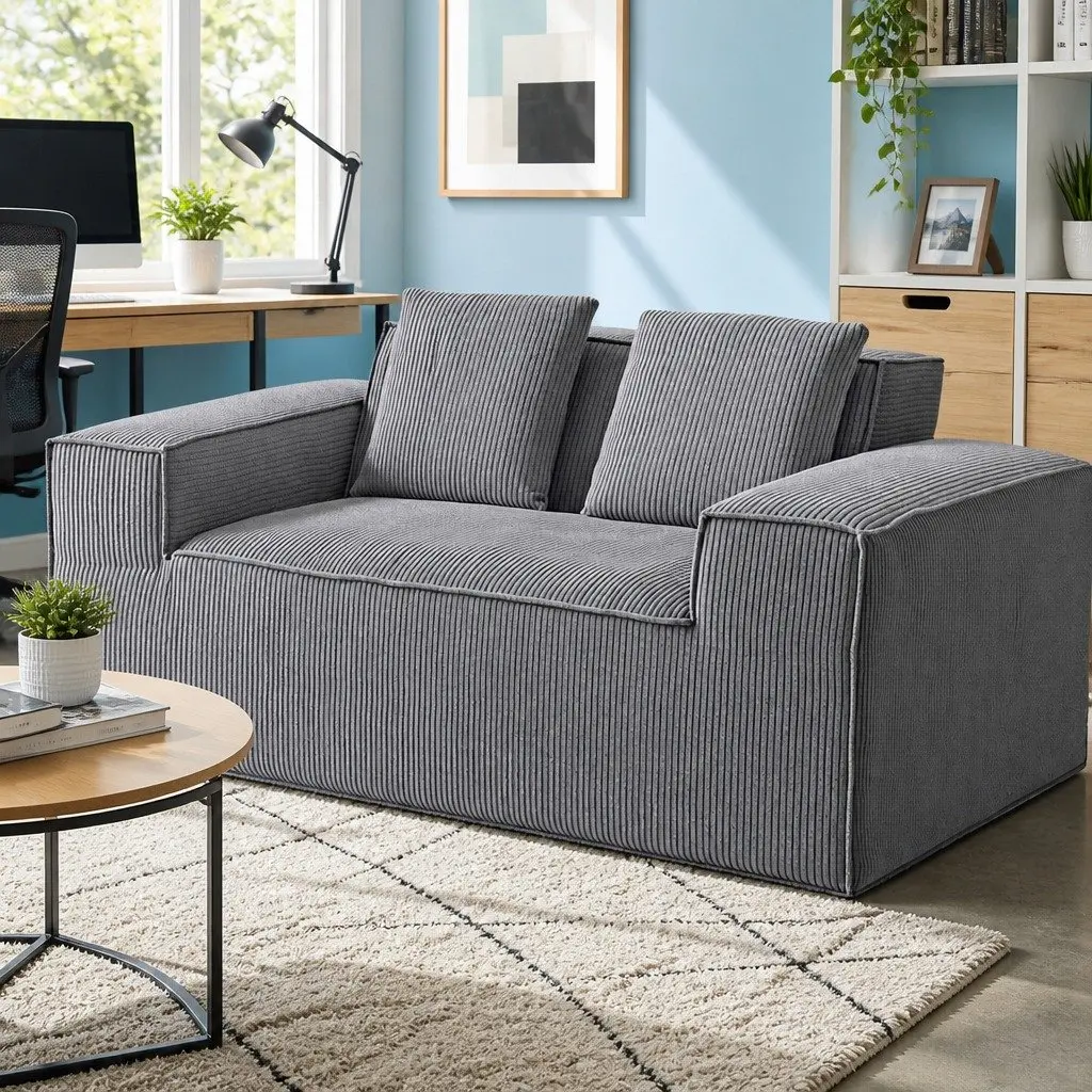 Loveseat Sofa Bed Couch Compact Modern Minimalist 2 Seater Grey Corduroy