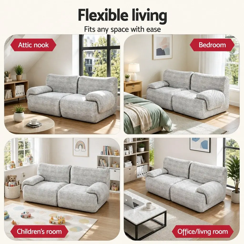 2 Seater Sofa Couch Bed Modern Minimalist Grey High-Density Foam Short-Pile Fabric