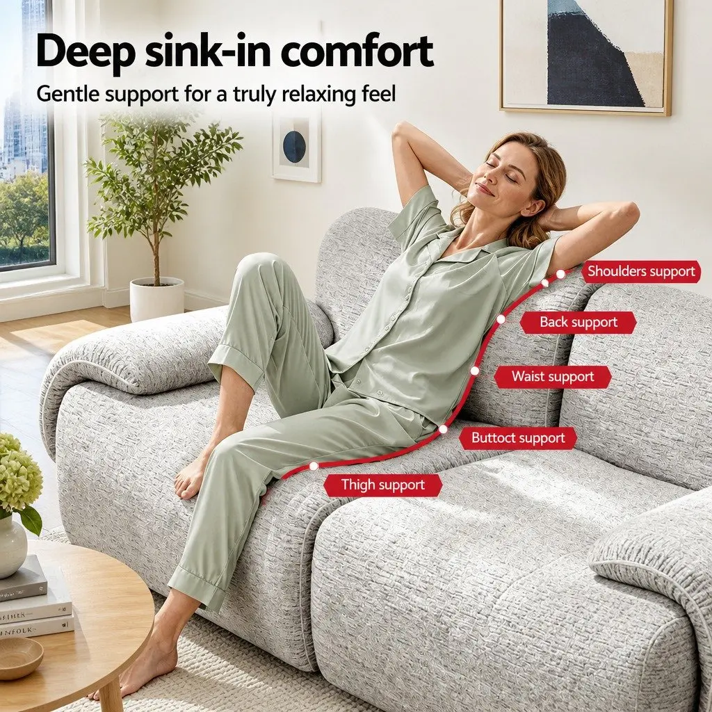 2 Seater Sofa Couch Bed Modern Minimalist Grey High-Density Foam Short-Pile Fabric