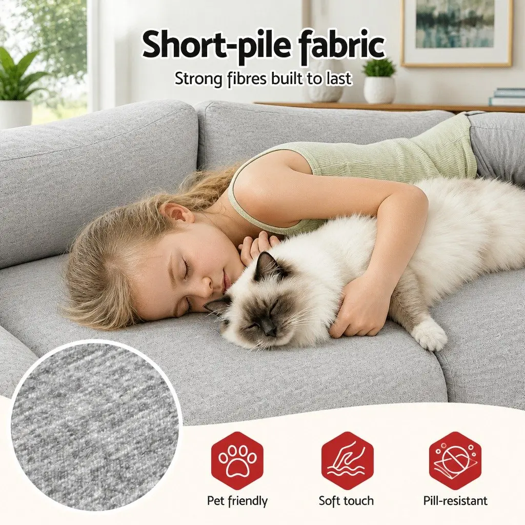 2 Seater Sofa Couch Bed Modern Minimalist Grey High-Density Foam Short-Pile Fabric