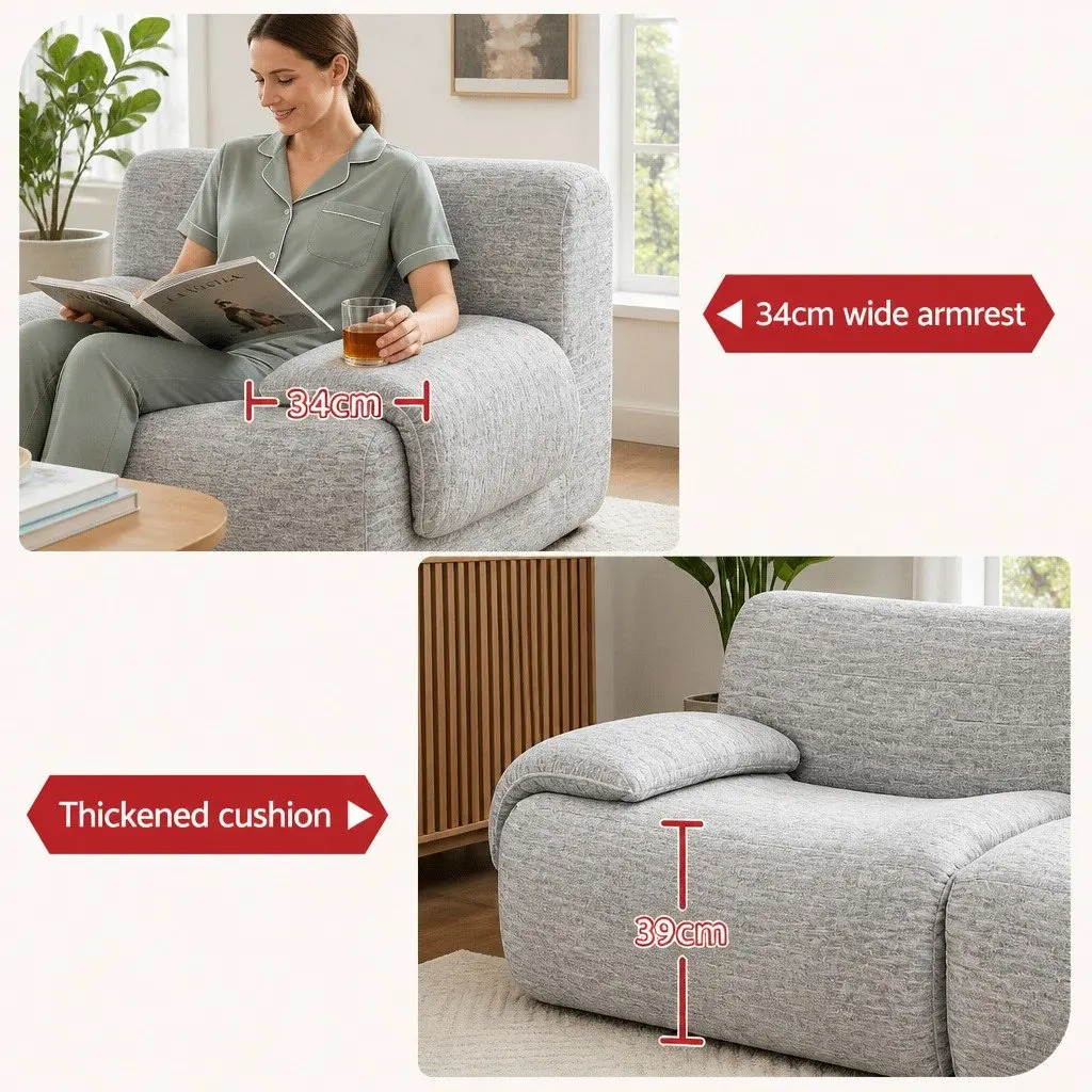 2 Seater Sofa Couch Bed Modern Minimalist Grey High-Density Foam Short-Pile Fabric