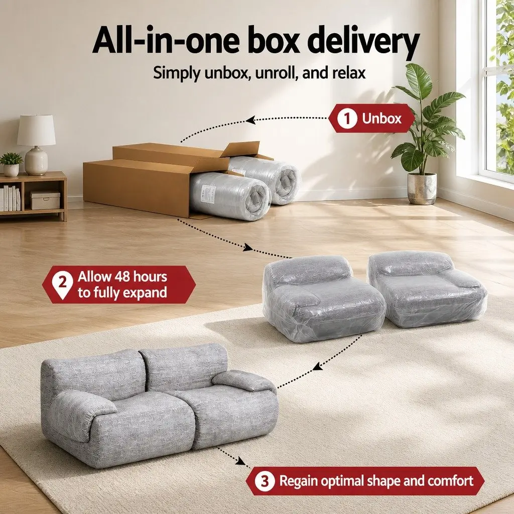 2 Seater Sofa Couch Bed Modern Minimalist Grey High-Density Foam Short-Pile Fabric