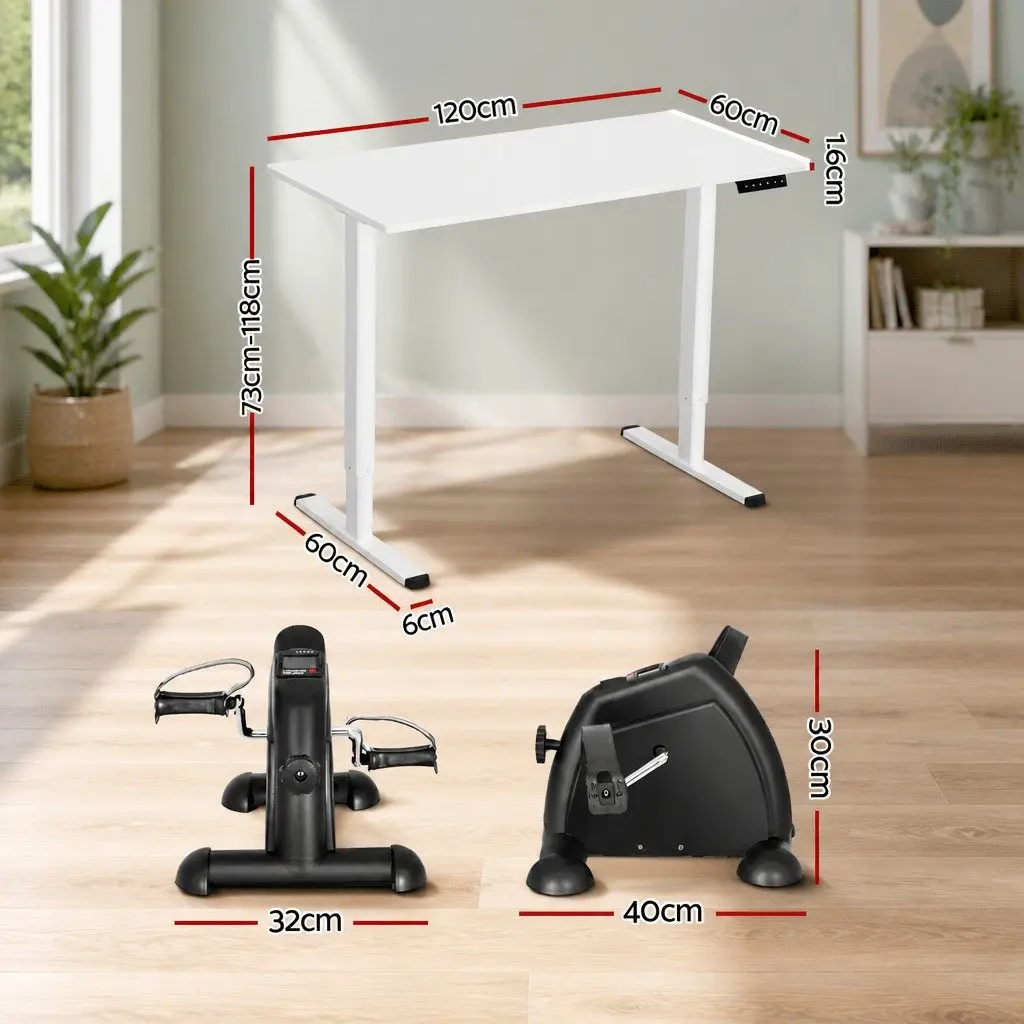 Electric Standing Desk with Under Desk Pedal Exercise Bike 120cm White or Black Powder Coated Metal Frame