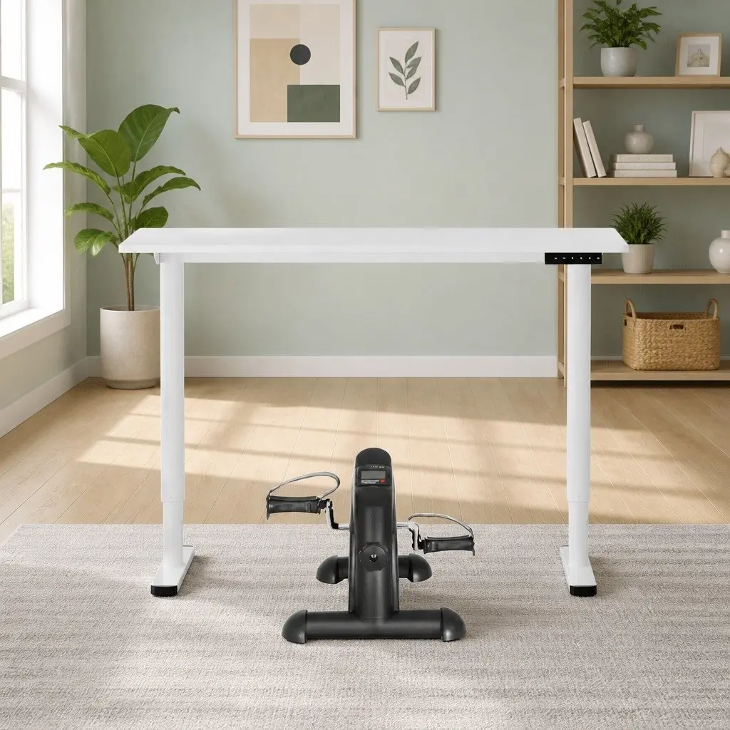 Electric Standing Desk with Under Desk Pedal Exercise Bike 120cm White or Black Powder Coated Metal Frame