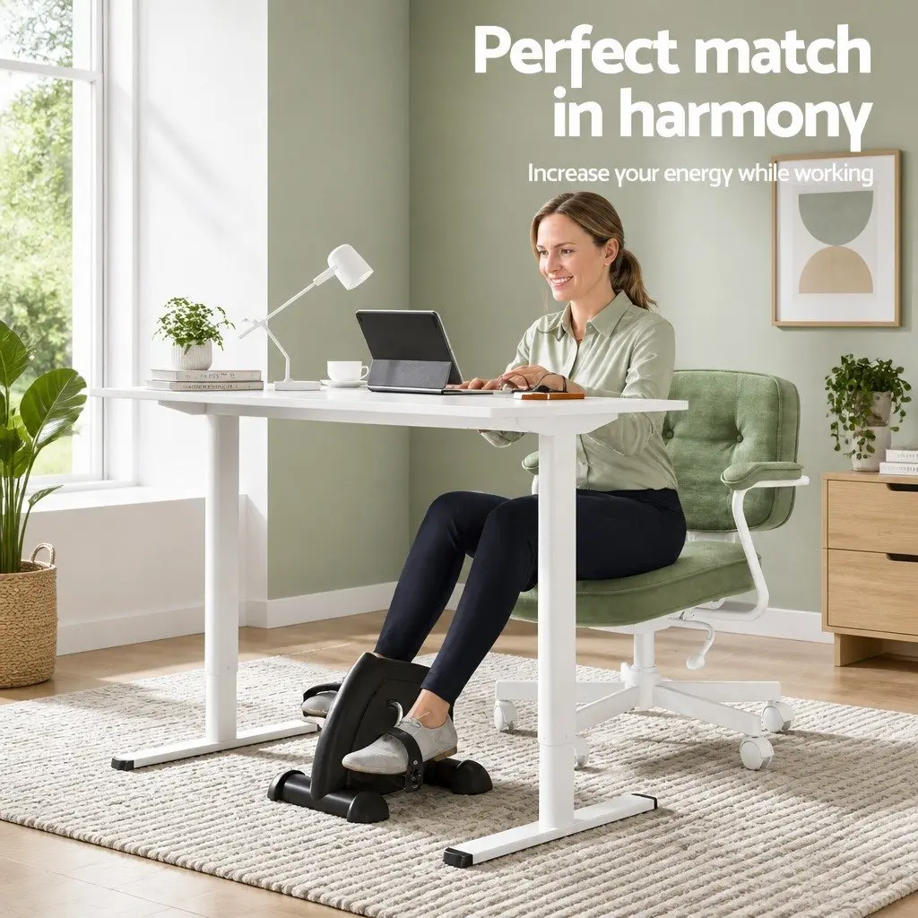 Electric Standing Desk with Under Desk Pedal Exercise Bike 120cm White or Black Powder Coated Metal Frame