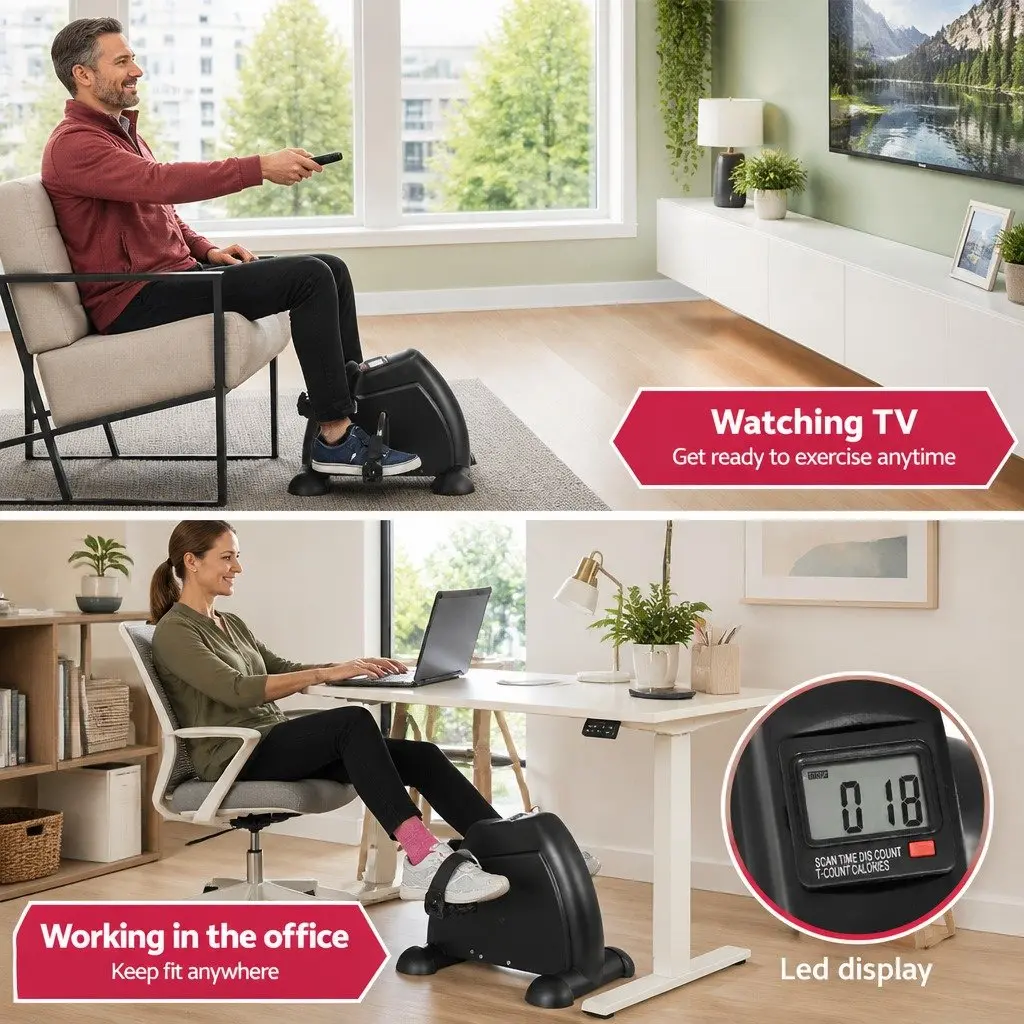 Electric Standing Desk with Under Desk Pedal Exercise Bike 120cm White or Black Powder Coated Metal Frame