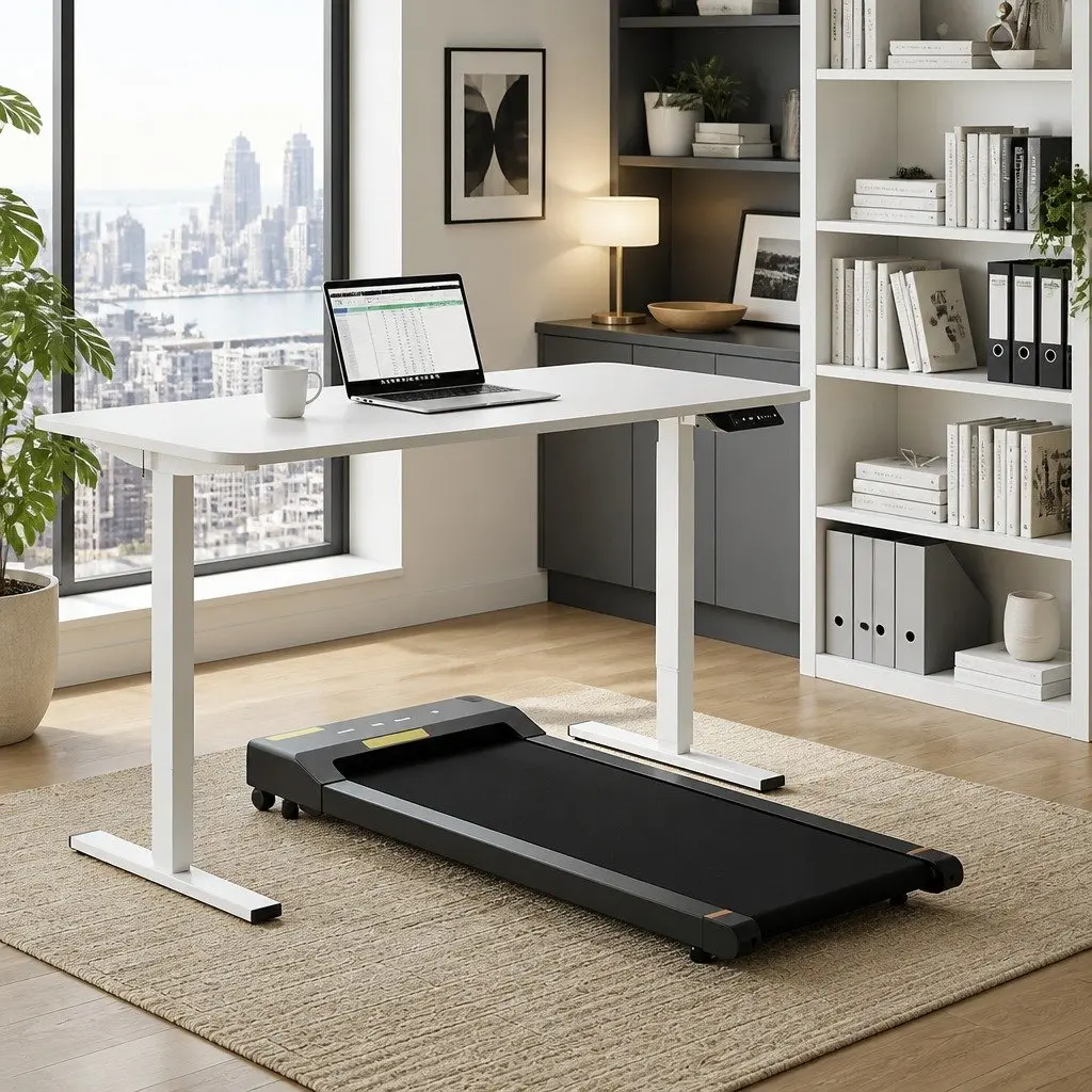 Electric Standing Desk Treadmill Combo Motorised 140cm Height Adjustable Melamine Faced Chipboard