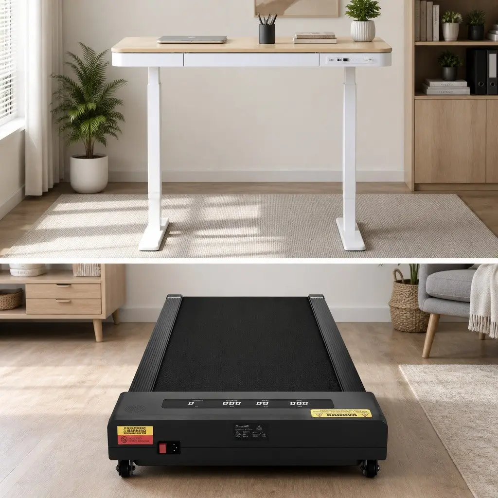 Electric Standing Desk Treadmill Combo Adjustable 120cm Particle Board White