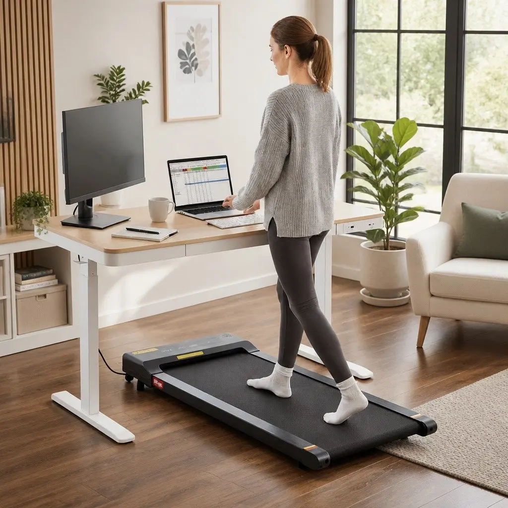 Electric Standing Desk Treadmill Combo Adjustable 120cm Particle Board White