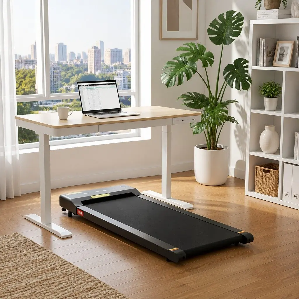 Electric Standing Desk Treadmill Combo Adjustable 120cm Particle Board White