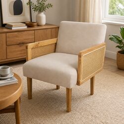 Natural Rattan Lounge Armchair with Cushioned Seat