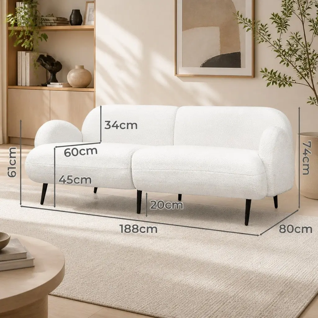 Sherpa Fleece 3 Seater Sofa Modern Lounge Couch White Breathable Fabric Living Room Furniture