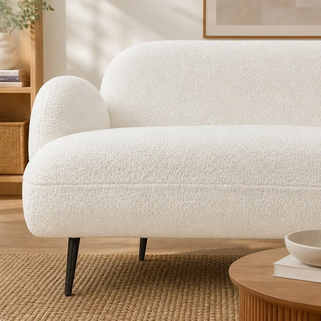 Sherpa Fleece 3 Seater Sofa Modern Lounge Couch White Breathable Fabric Living Room Furniture