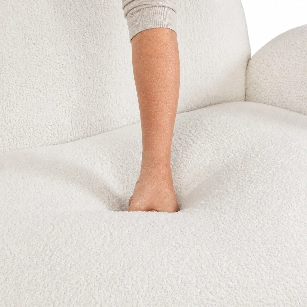 Sherpa Fleece 3 Seater Sofa Modern Lounge Couch White Breathable Fabric Living Room Furniture