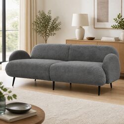 Comfortable 3 Seater Sofa in Grey Sherpa Fleece
