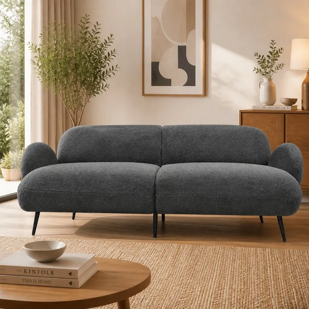 3 Seater Sofa Modern Sherpa Fleece Grey Living Room Furniture