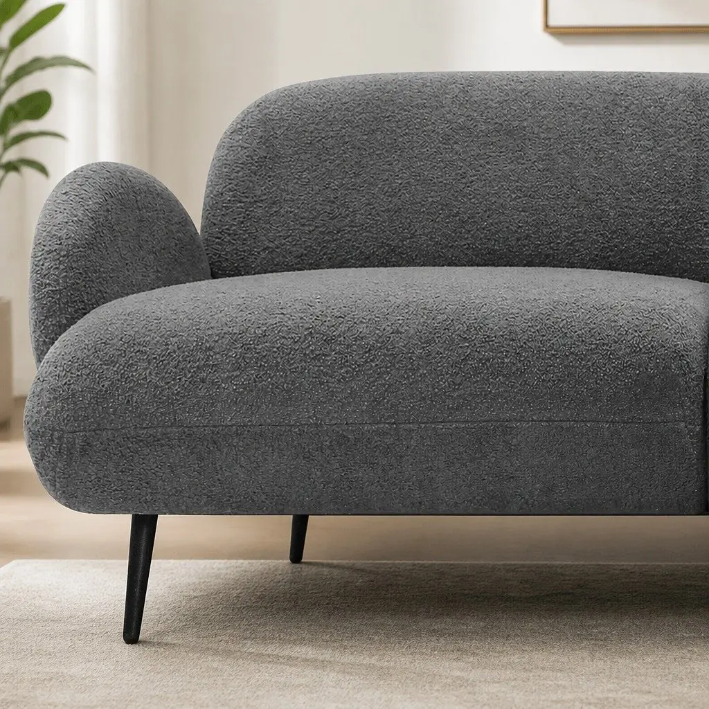 3 Seater Sofa Modern Sherpa Fleece Grey Living Room Furniture