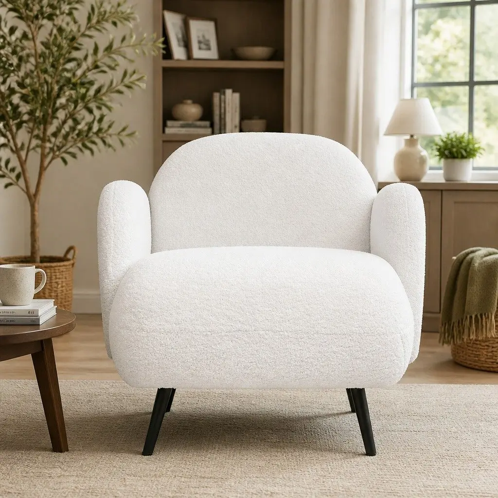 Fleece Upholstered White Single Sofa Chair for Comfort