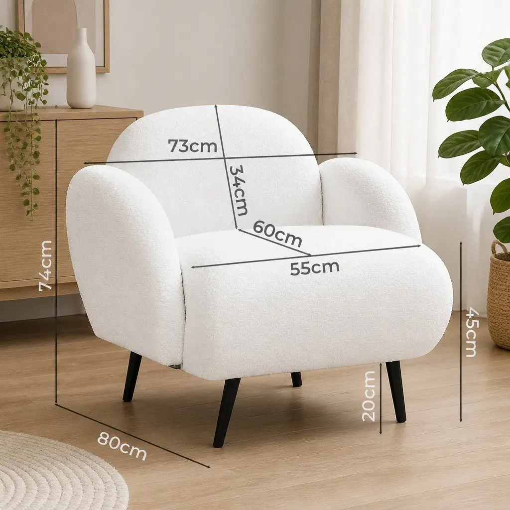 Fleece Upholstered White Single Sofa Chair for Comfort