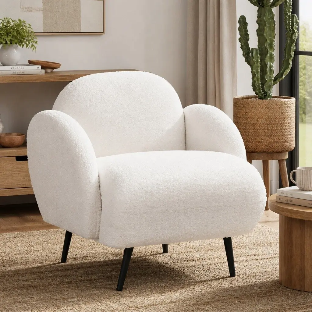 Fleece Upholstered White Single Sofa Chair for Comfort