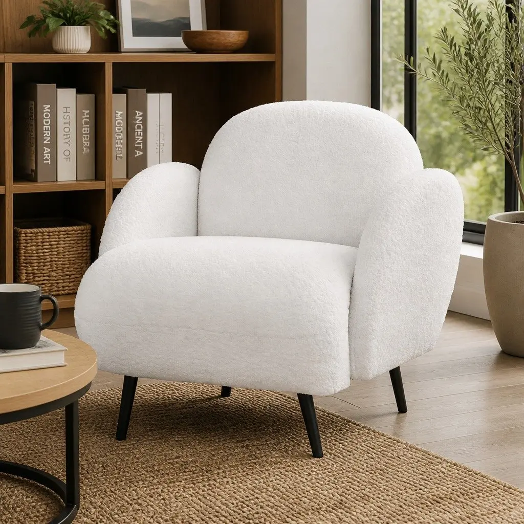 Fleece Upholstered White Single Sofa Chair for Comfort