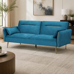Peacock Blue 3-Seater Convertible Sofa Bed