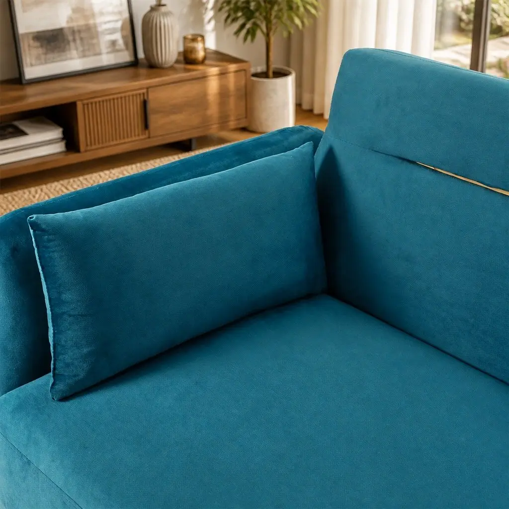 3-Seater Convertible Sofa Bed Futon Adjustable Backrest Velvet Peacock Blue
