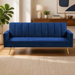 3 Seater Convertible Velvet Sofa Bed in Blue