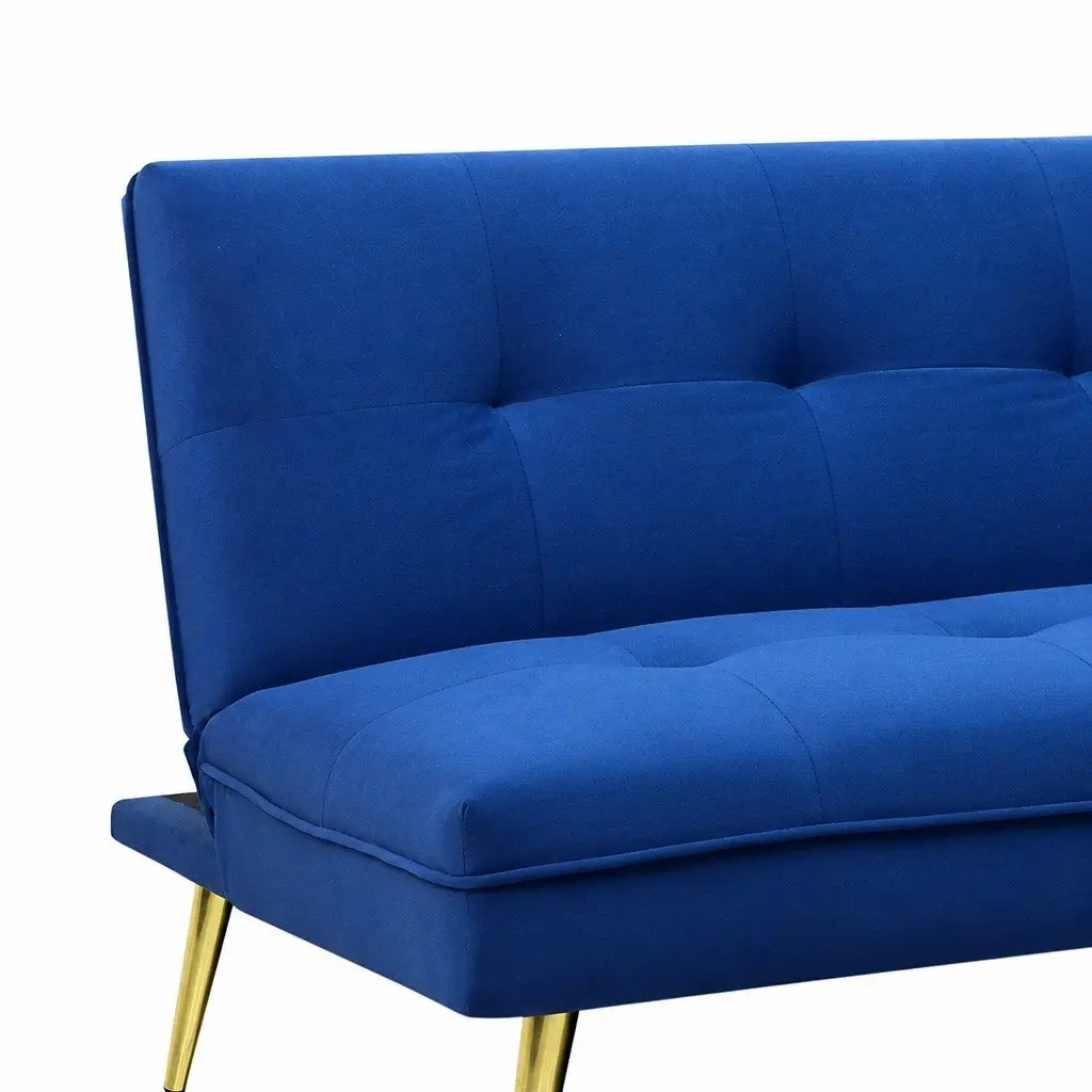 Deep Blue Velvet 3 Seater Sofa Bed with Adjustable Backrest