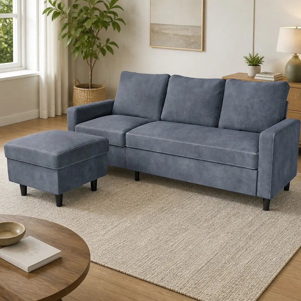 L-Shaped Sectional Sofa Lounge Chaise Set with Ottoman