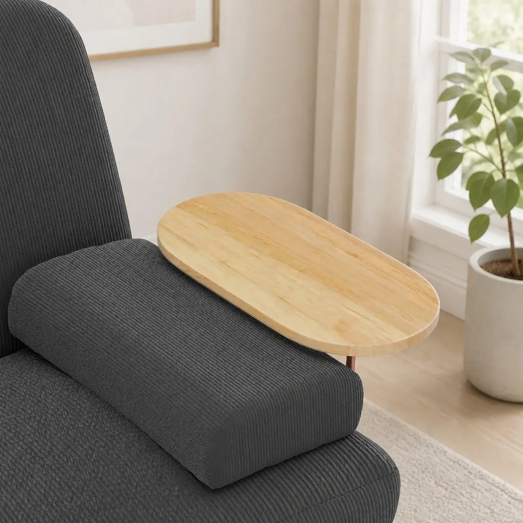 Convertible Sofa Bed Grey 3-Seater Corduroy Fabric Adjustable Backrest Solid Wood Frame with USB Charging Side Table