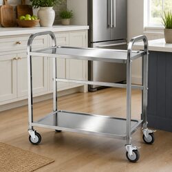 Warm 2-Tier Stainless Steel Kitchen Trolley with Wheels