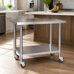 Mobile Stainless Steel Kitchen Bench with Adjustable Shelf