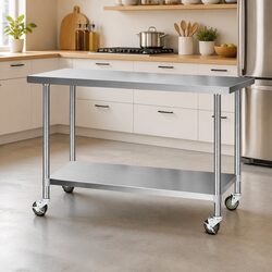 Movable Stainless Steel Kitchen Bench with Wheels 1524x610mm