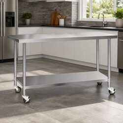 Movable Stainless Steel Kitchen Bench with Wheels 1829x610mm