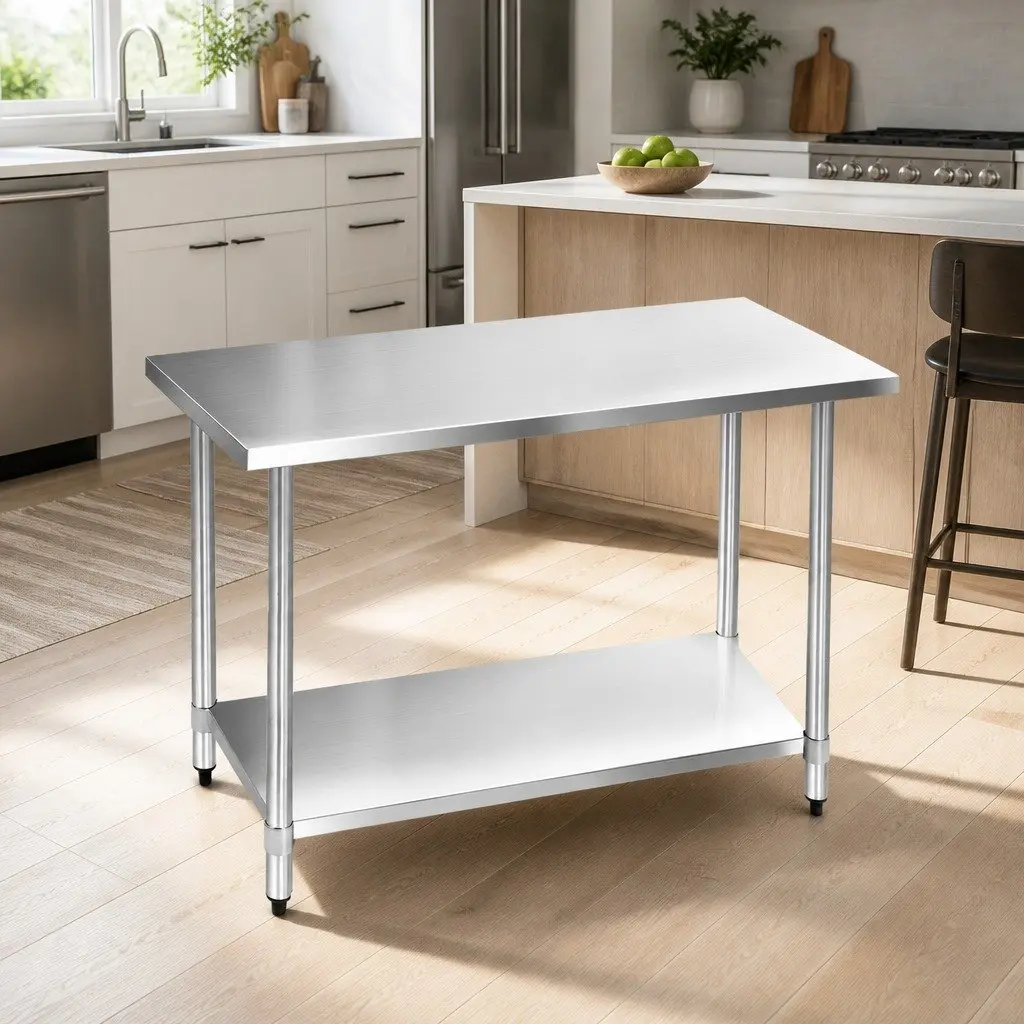Stainless Steel Food Prep Work Bench Heavy Duty 1219x610mm Adjustable Under-shelving Commercial