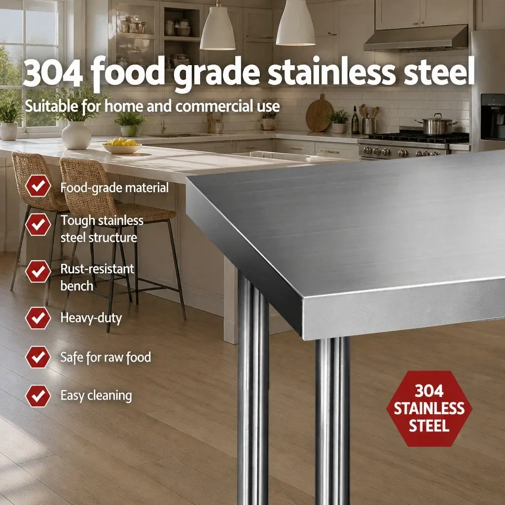 Stainless Steel Food Prep Work Bench Heavy Duty 1219x610mm Adjustable Under-shelving Commercial