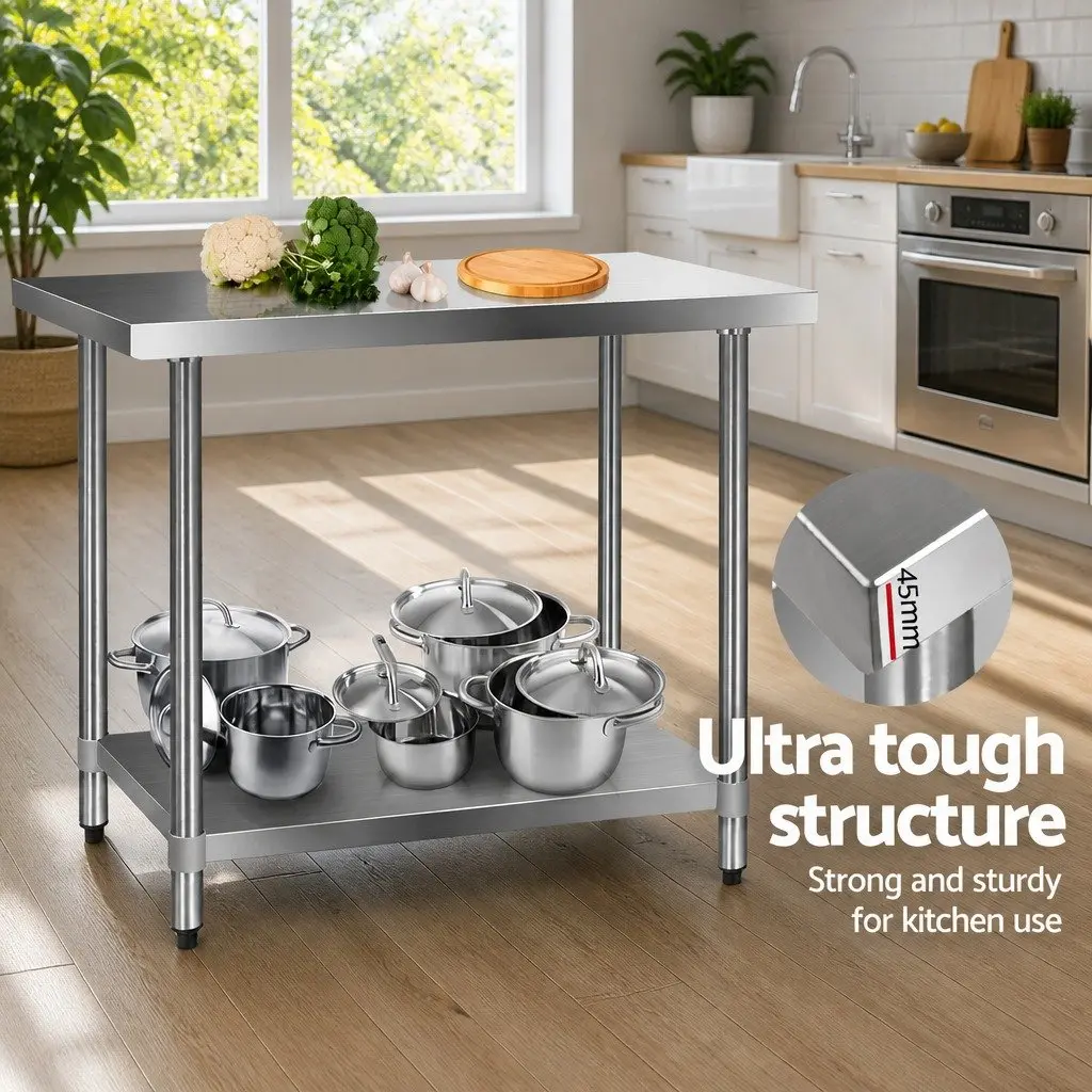 Stainless Steel Food Prep Work Bench Heavy Duty 1219x610mm Adjustable Under-shelving Commercial