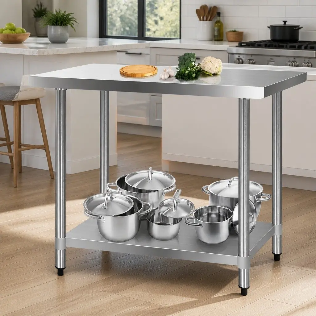 Stainless Steel Food Prep Work Bench Heavy Duty 1219x610mm Adjustable Under-shelving Commercial