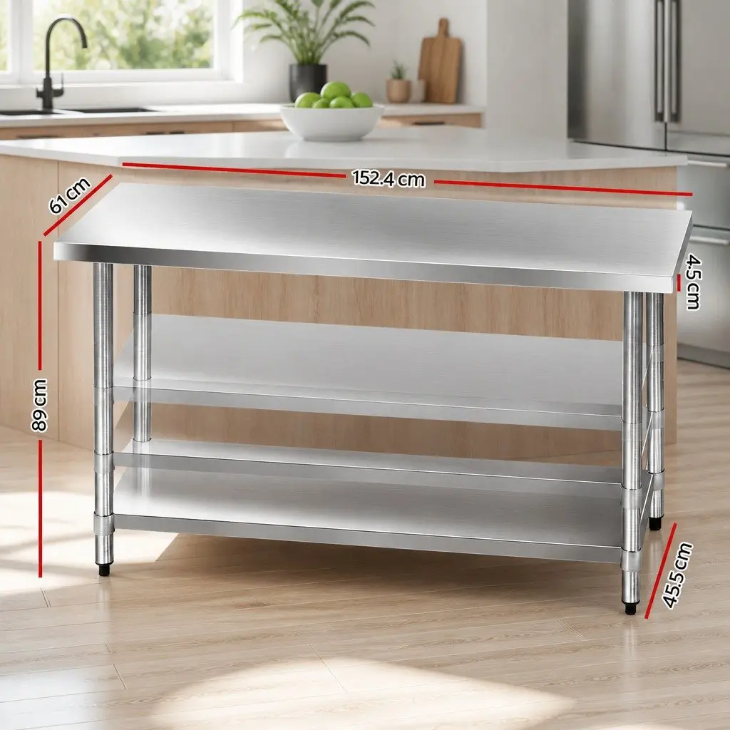 Stainless Steel Kitchen Work Bench Commercial Prep Table 1524x610mm 304 Food Grade Silver