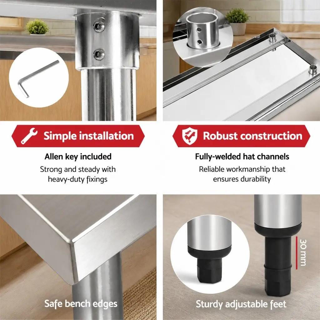 Stainless Steel Kitchen Work Bench Commercial Prep Table 1524x610mm 304 Food Grade Silver