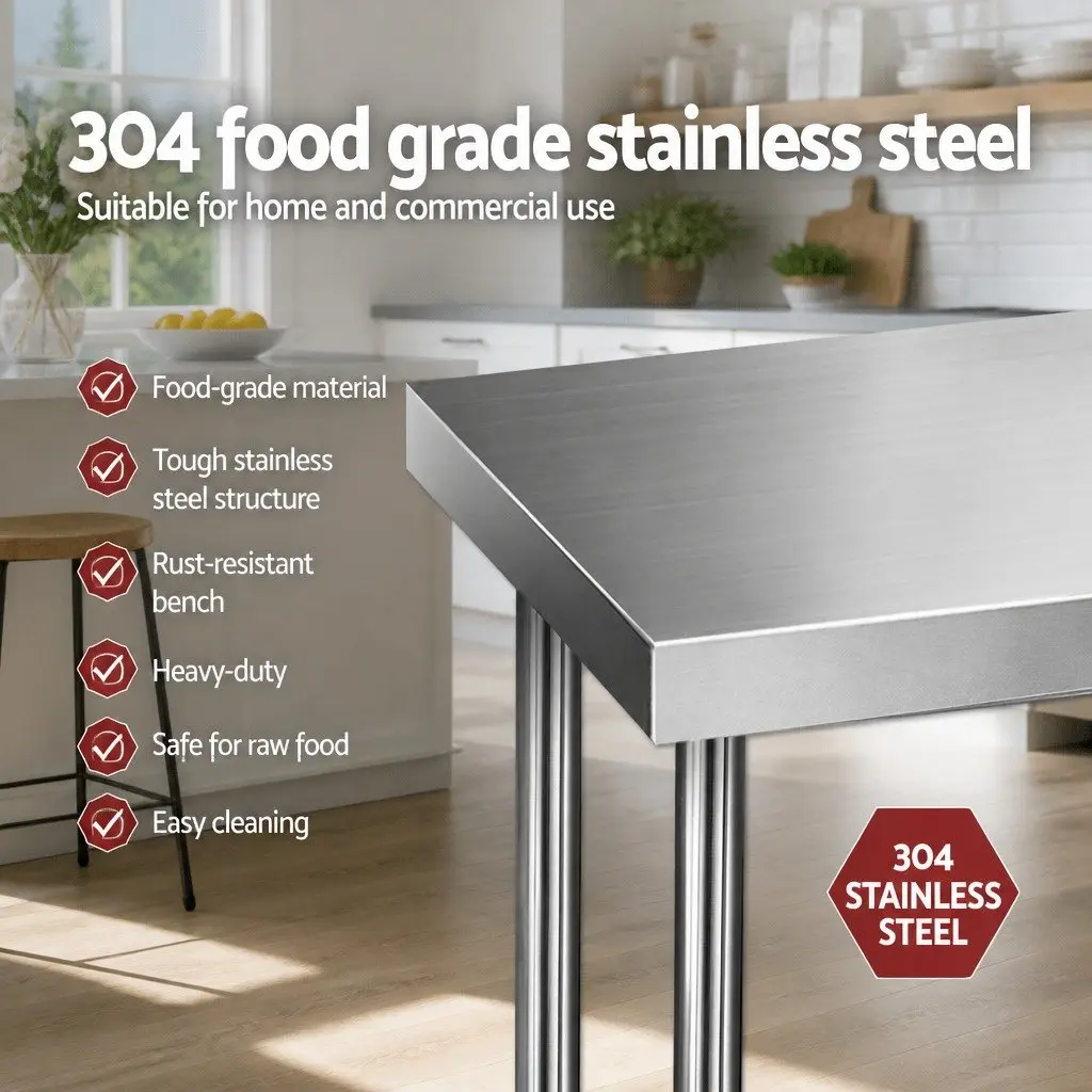 Stainless Steel Kitchen Bench Commercial Work Table 1829x610mm 304 Food Grade Stainless Steel