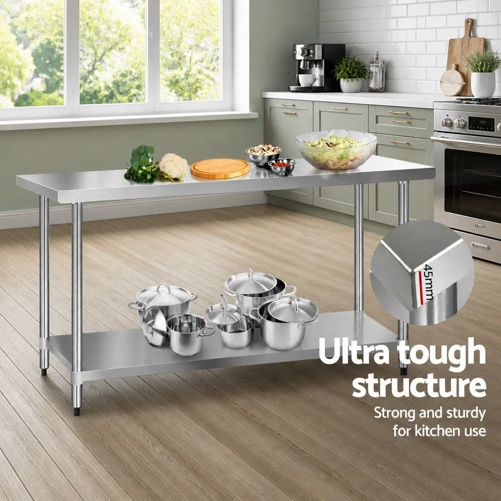 Stainless Steel Kitchen Bench Commercial Work Table 1829x610mm 304 Food Grade Stainless Steel